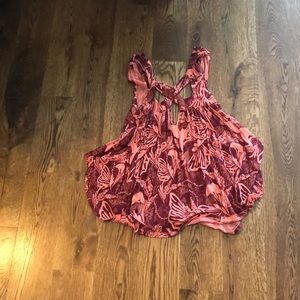 Burgundy and coral floral tank top blouse